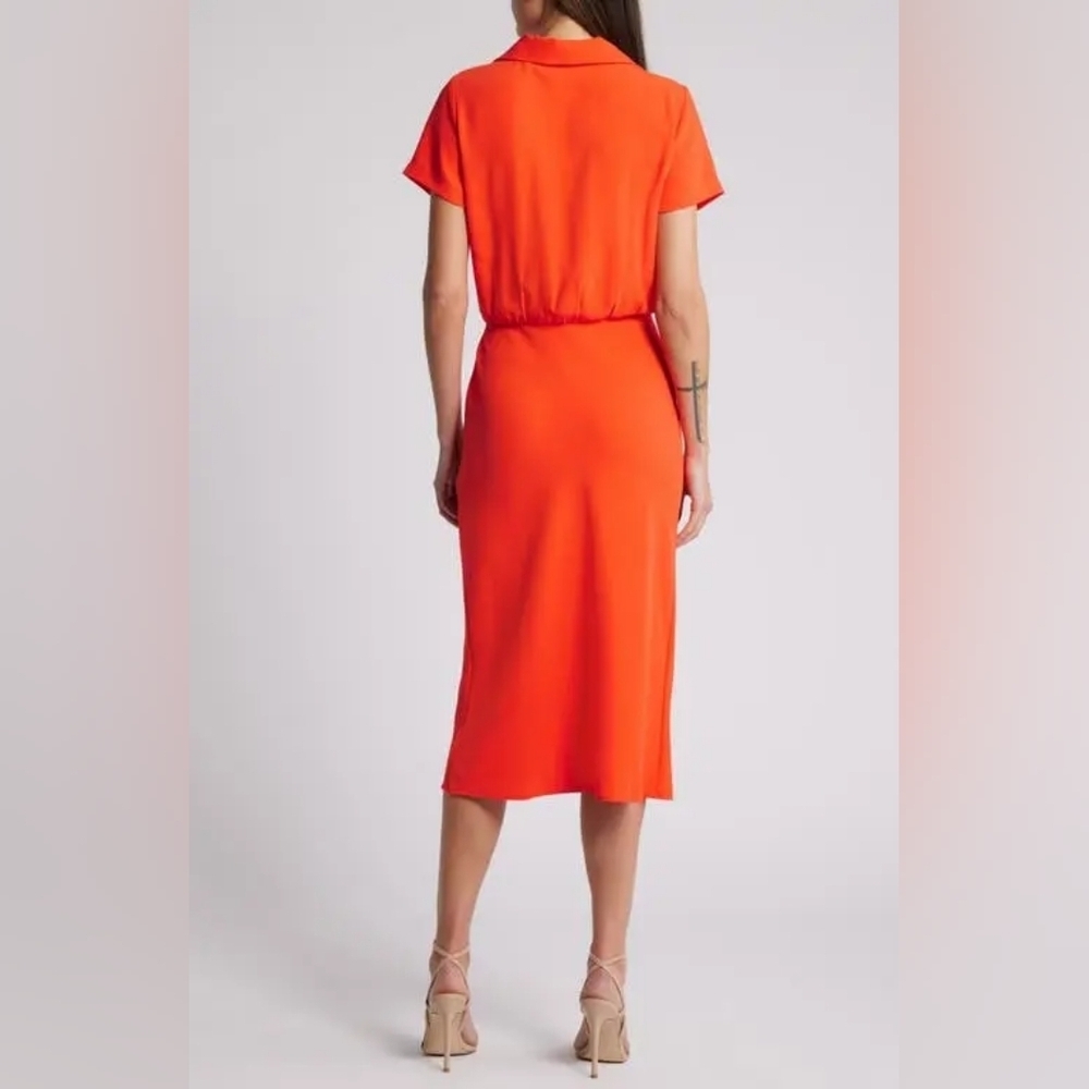 Nwot Amanda Uprichard Reya Satin Shirtdress‎ Vibrant Orange Women's XS - Picture 2 of 11